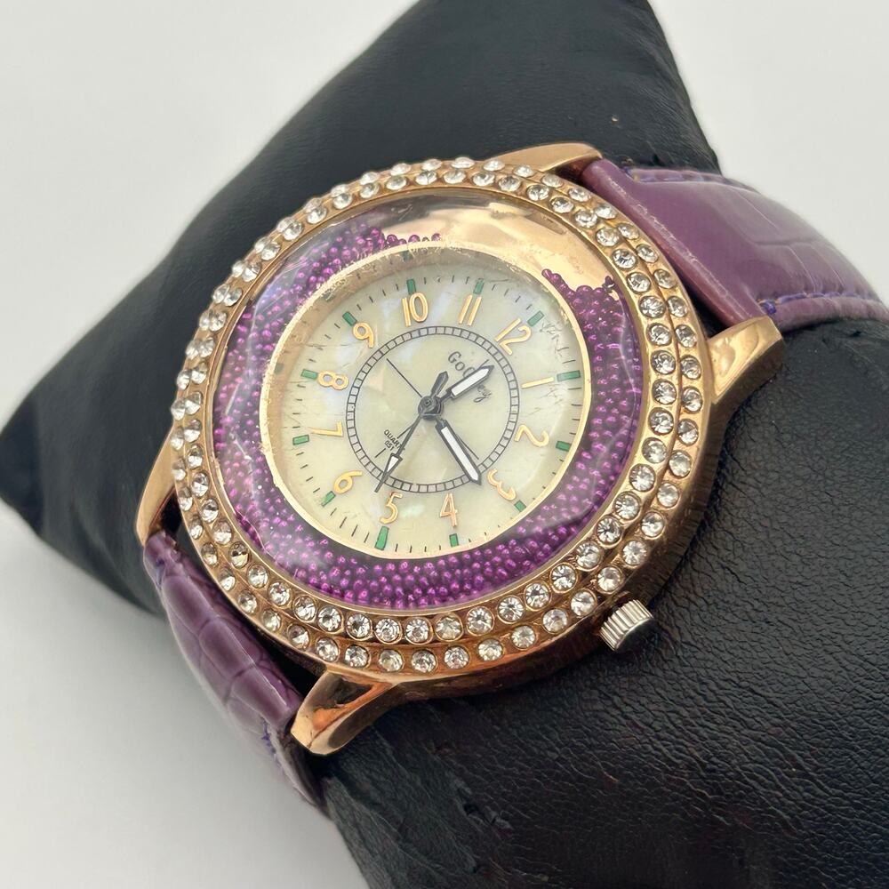 Gogoey Women’s Quartz Watch with a Purple Strap & Crystal-studded Bezel